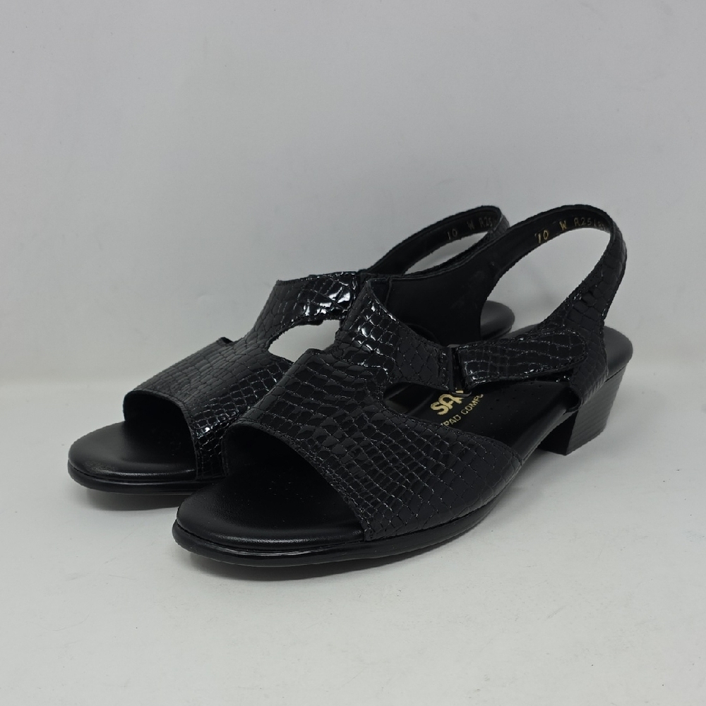 SAS Sustimer Black Croc Textured Women's Sandals Size 10W